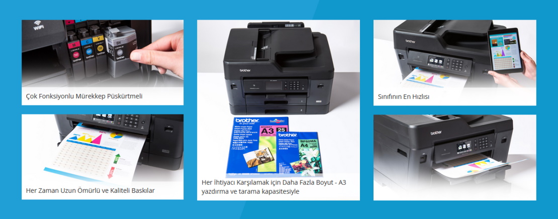 A3 Renkli Mürekkep Püskürtmeli, ADF, Otomatik Çift Taraflı Yazdırma ve Kablosuz Bağlantılı, İş Amaçlı Çok Fonksiyonlu Yazıcı